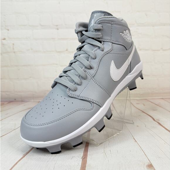 Nike Air Jordan 1 Retro MCS Baseball Cleats Mens Sz 8 Wolf Grey White AV5354-003 - Picture 3 of 10